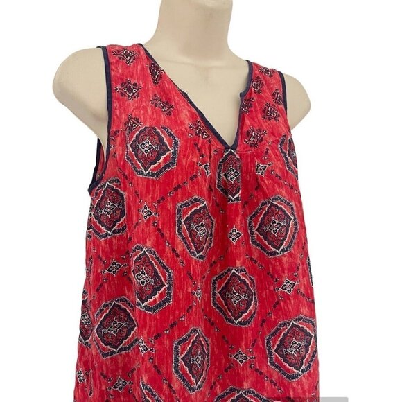 Lucky Brand Women's Sz S Red & Blue Sleeveless V Neck 100% Silk Trapeze Tank Top - Picture 2 of 7